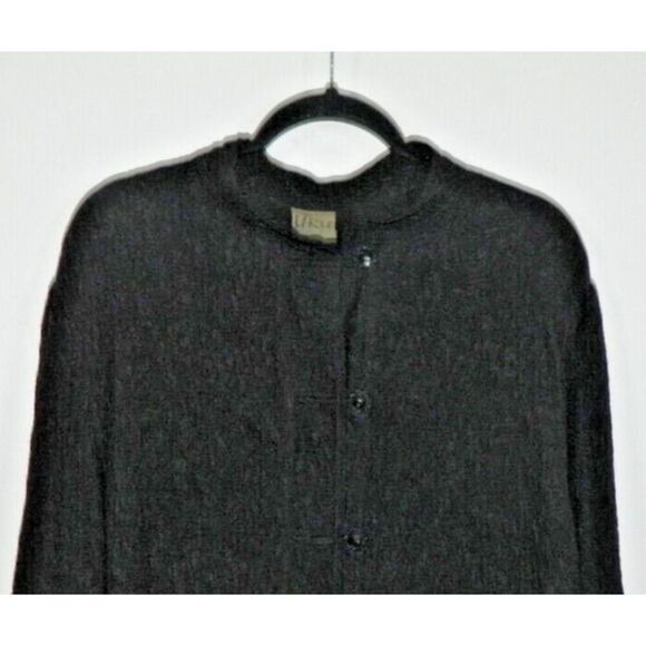 URU Jacket Top X- Large Black Lagenlook  Asian Boho Crinkles Flowy Lightweight - Picture 4 of 9